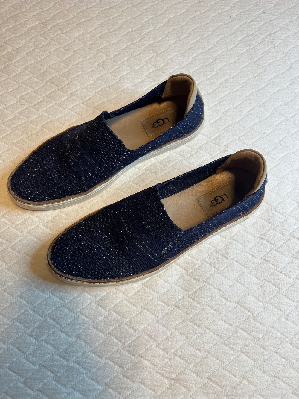 UGG Women's Navy Slip-On Knit Loafers, sparkly, 8